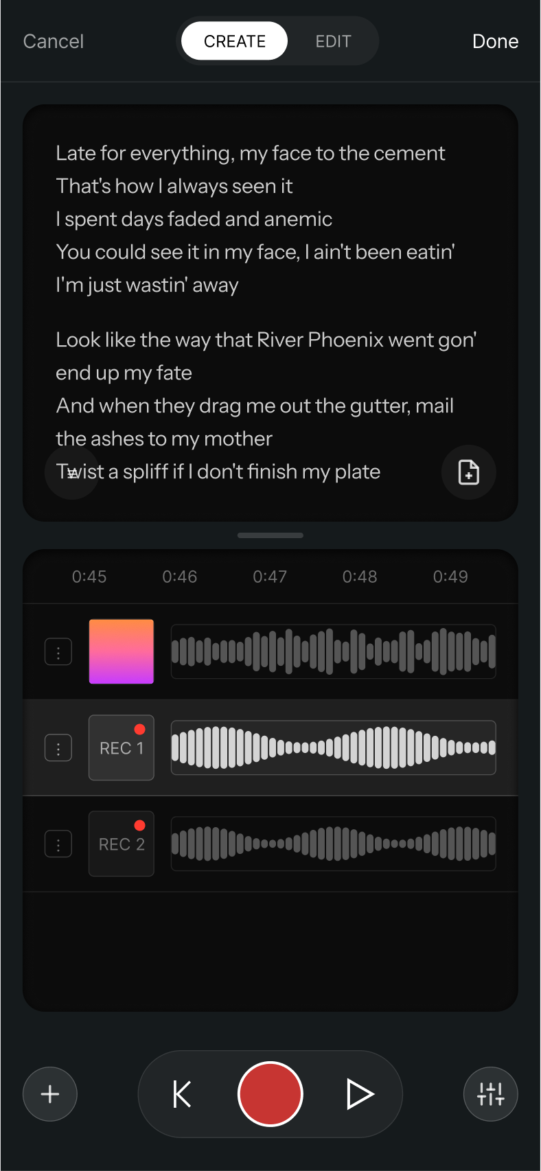 Offtop mobile studio for lyrics and recording